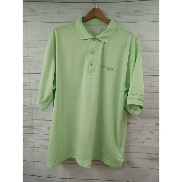 Columbia PFG Polo Fishing Shirt Omni-Shade Mens Size L Vented Lime Green - Picture 1 of 7